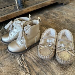 Cat and Jack girls gold boots and moccasins size 8